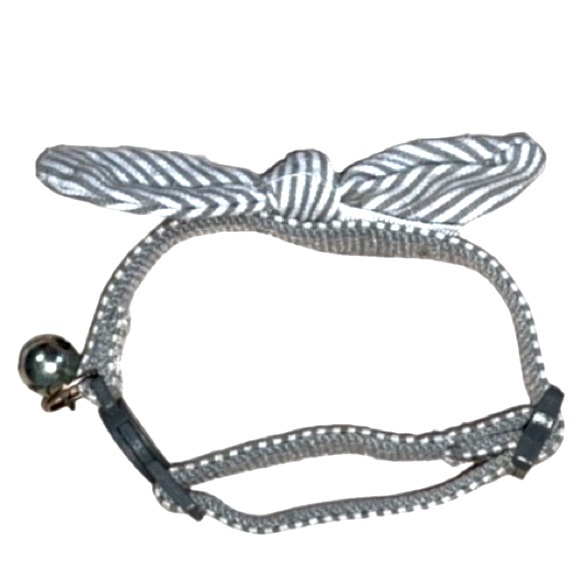 Gray & White Bow Collar for Small/Medium Pets NWOT - Picture 2 of 2